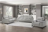 side view of Mischa Silver burgundy leather sofa and loveseat