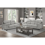 Seating area of Mischa Silver Gray love seat showing cushions