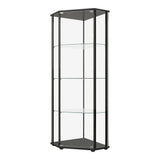 Zenobia Curio Cabinet side view showing glass shelves and drawers