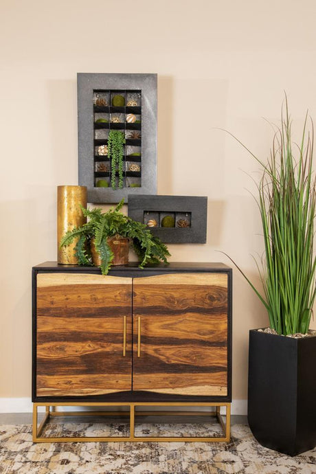 Zara 2-Door Accent Cabinet black walnut and gold, front angle