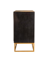 Close-up of gold pull handles on Zara accent cabinet