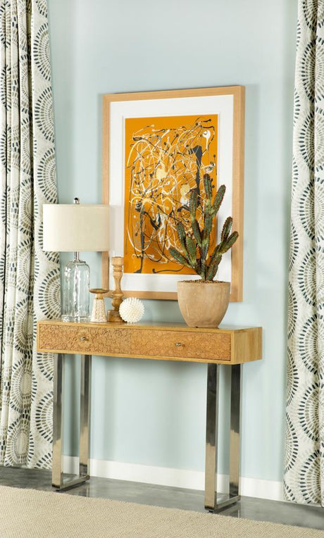 Draco Console Table natural mango wood angled front view