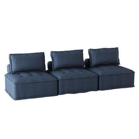 Ulrich blue tufted fabric sofa side profile