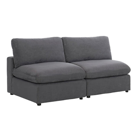 Gray fabric loveseat angled view showing upholstery