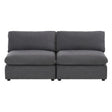 Gray fabric armless loveseat front view