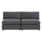 Gray fabric armless loveseat front view
