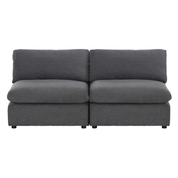 Gray fabric armless loveseat front view