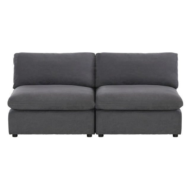 Gray fabric armless loveseat front view