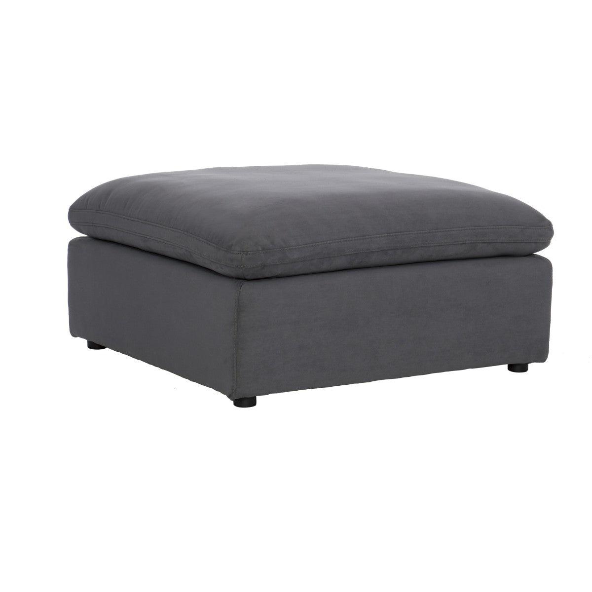 Guthrie Gray Ottoman angled side view highlighting cushioning and sturdy frame