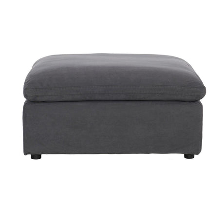 Guthrie Gray Ottoman front view showing textured microfiber upholstery and sturdy wood-finished legs