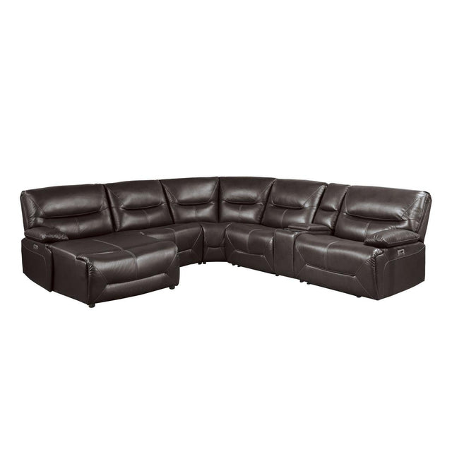 Dyersburg Brown Solid Wood Premium Faux Leather Upholstery 6-Piece Power Reclining Sectional - Ella Furniture