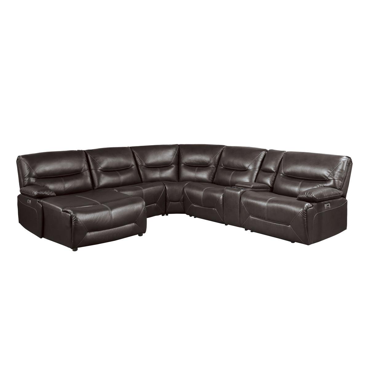 Dyersburg Brown Solid Wood Premium Faux Leather Upholstery 6-Piece Power Reclining Sectional - Ella Furniture