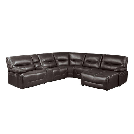 Dyersburg sectional full view in brown faux leather with right chaise