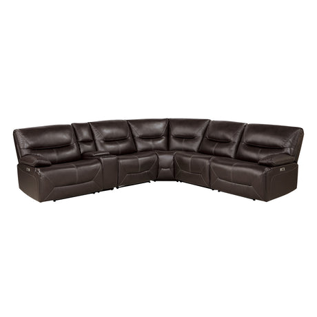 Dyersburg brown 6-piece power reclining sectional sofa front angle