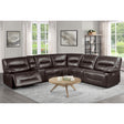 Close-up of recliner seat and pillow-back cushions in brown faux leather