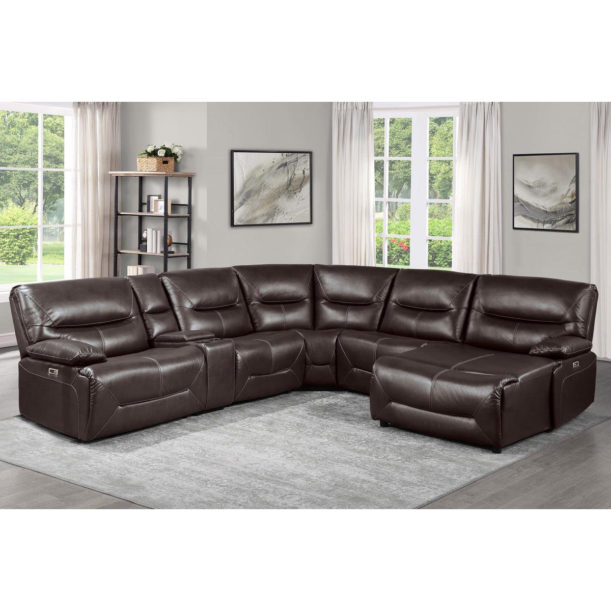 Dyersburg Brown Premium Faux Leather Upholstery 6-Piece Power Reclining Sectional With Right Chaise - Ella Furniture