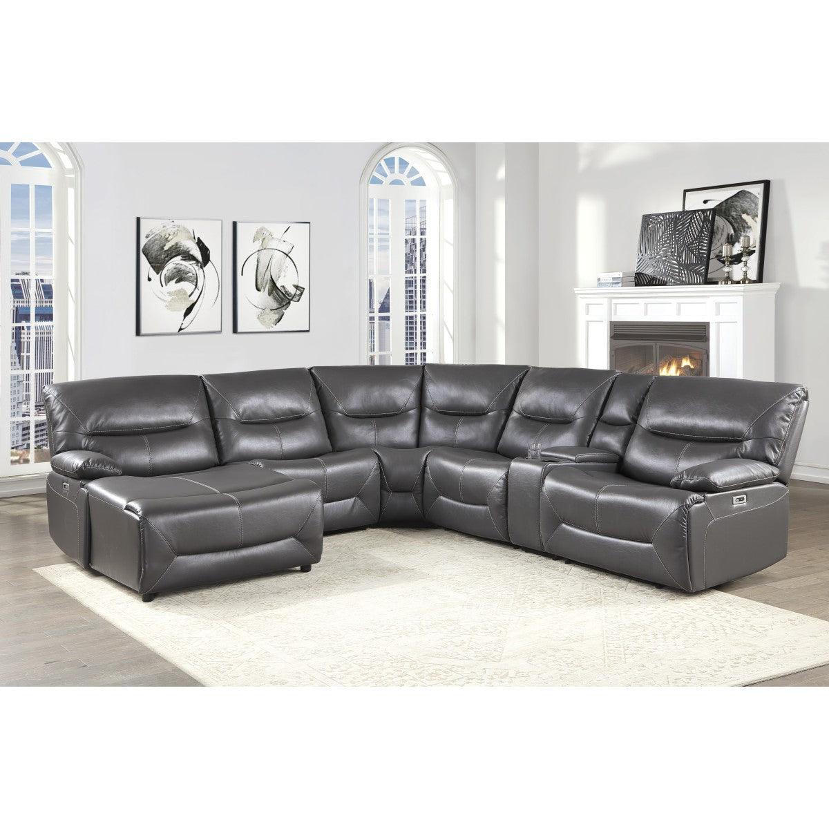 Dyersburg Gray Premium Faux Leather Upholstery 6-Piece Power Reclining Sectional With Left Chaise - Ella Furniture