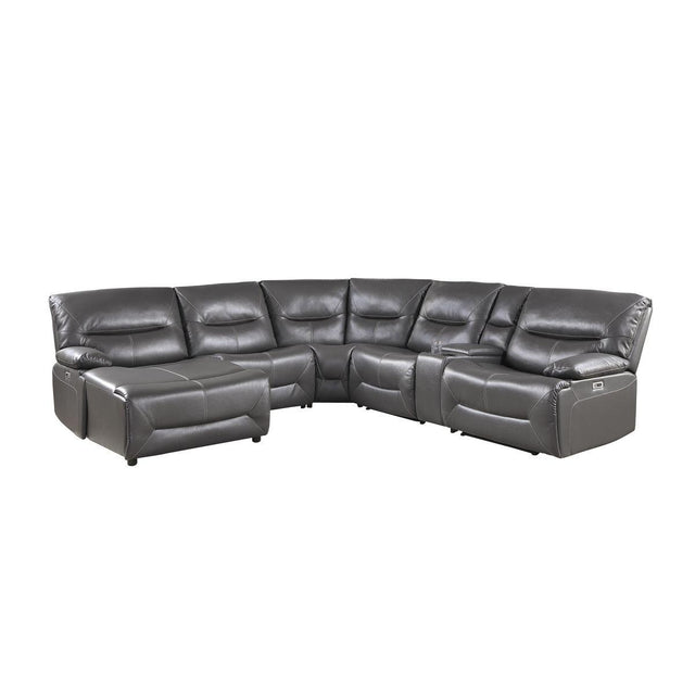 Dyersburg Gray Premium Faux Leather Upholstery 6-Piece Power Reclining Sectional With Left Chaise - Ella Furniture