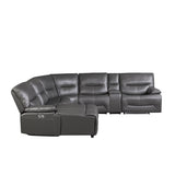 Dyersburg Gray Premium Faux Leather Upholstery 6-Piece Power Reclining Sectional With Left Chaise - Ella Furniture
