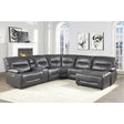 Full assembly of Dyersburg Gray Faux Leather 6-Piece Power Reclining Sectional with Right Chaise