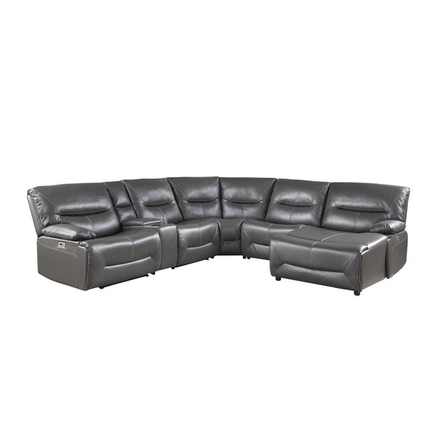 Dyersburg Gray Premium Faux Leather Upholstery 6-Piece Power Reclining Sectional With Right Chaise - Ella Furniture