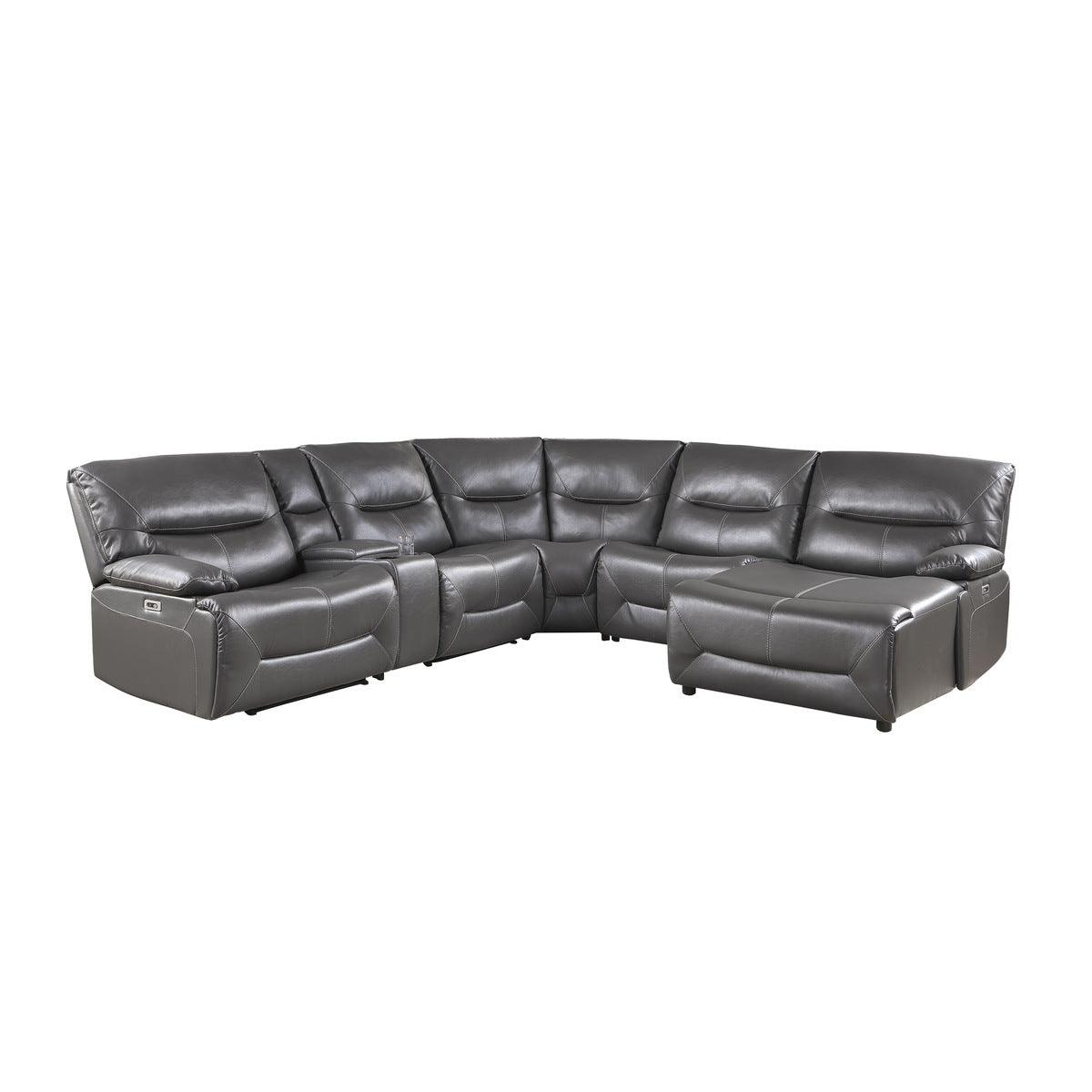 Dyersburg Gray Premium Faux Leather Upholstery 6-Piece Power Reclining Sectional With Right Chaise - Ella Furniture