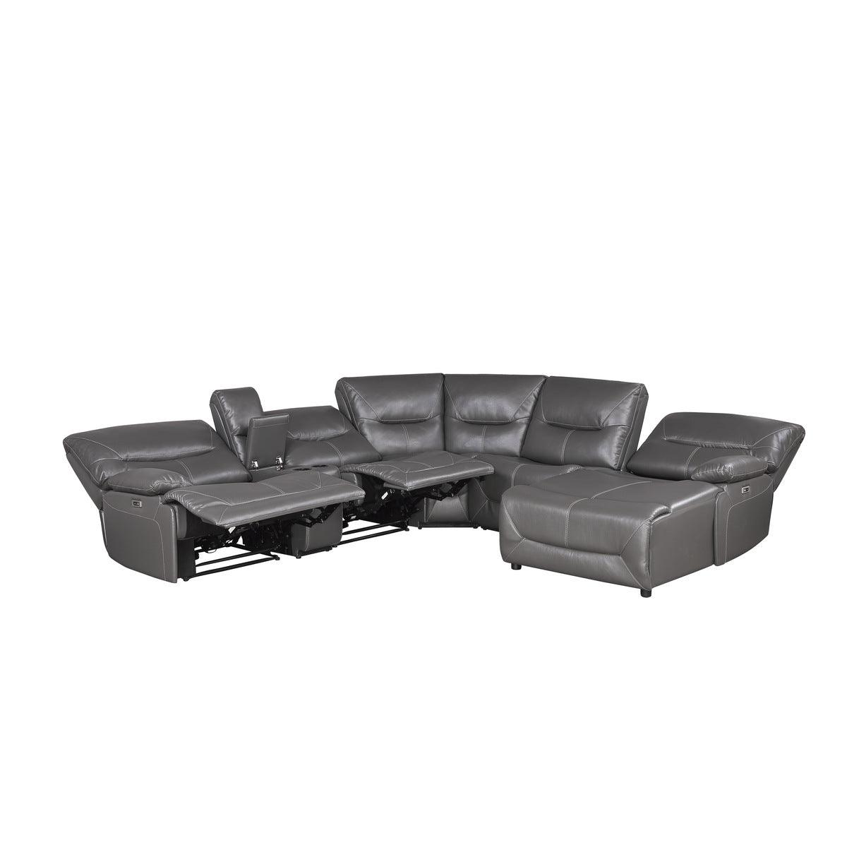 Dyersburg Gray Premium Faux Leather Upholstery 6-Piece Power Reclining Sectional With Right Chaise - Ella Furniture