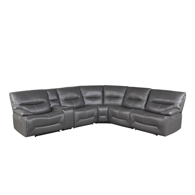 Dyersburg Gray Solid Wood Premium Faux Leather Upholstery 6-Piece Power Reclining Sectional - Ella Furniture
