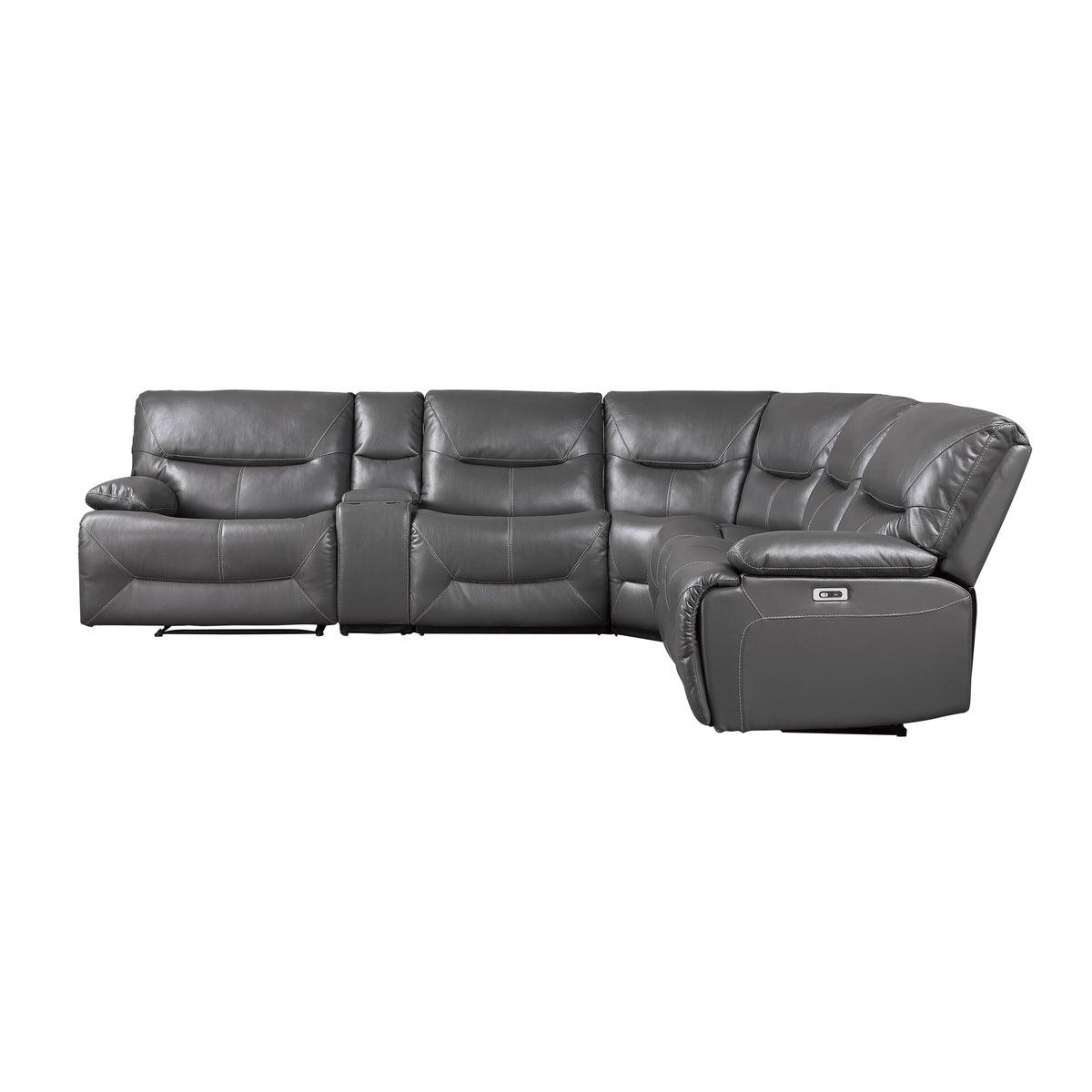 Dyersburg Gray Solid Wood Premium Faux Leather Upholstery 6-Piece Power Reclining Sectional - Ella Furniture