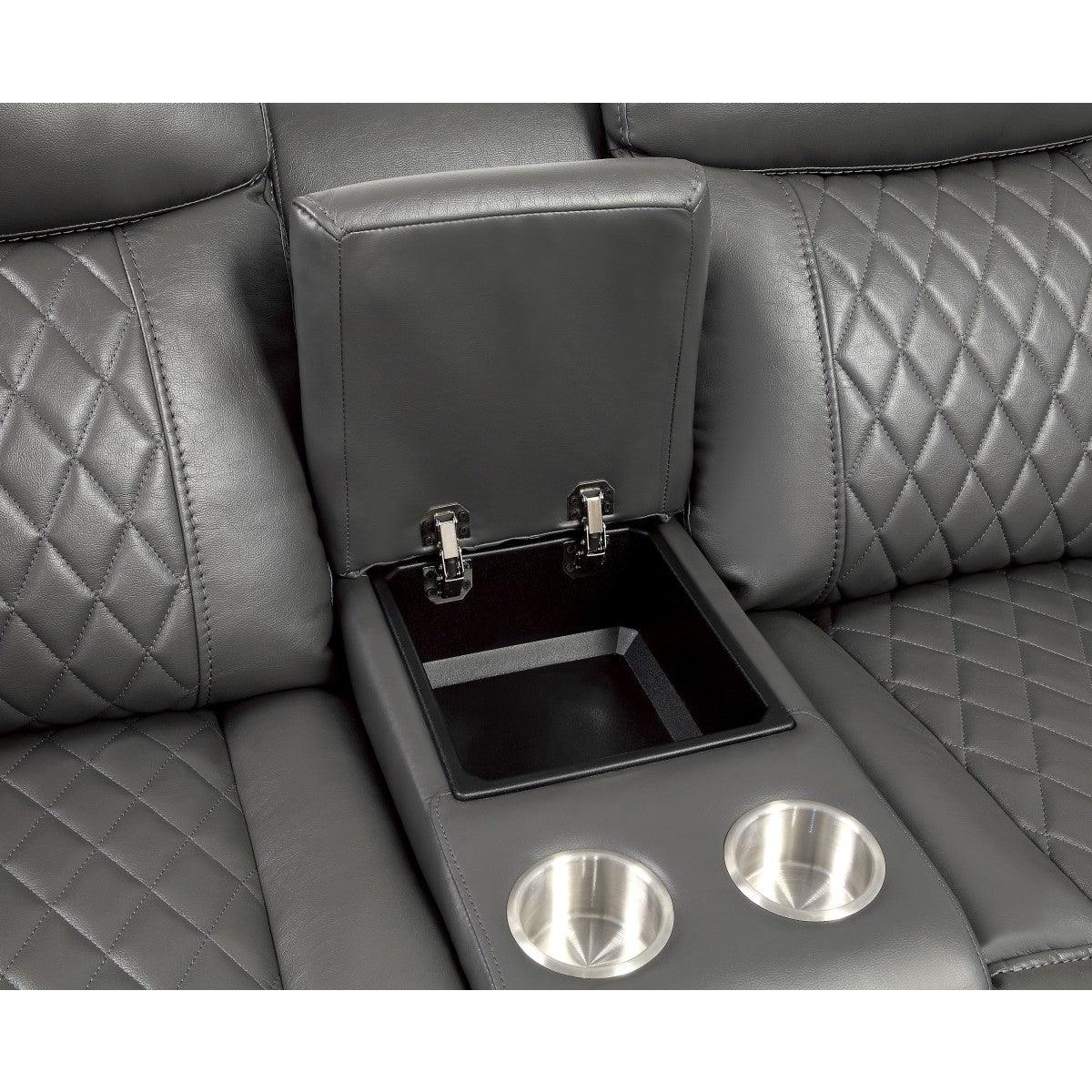Close-up of left console with cup holders