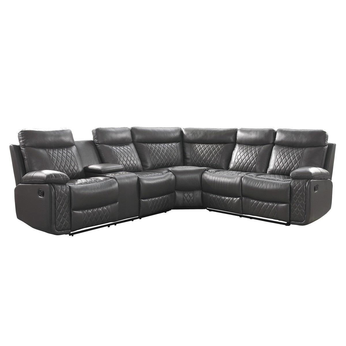 Socorro Gray Faux Leather 3-Piece Reclining Sectional front angle