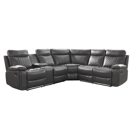Socorro Gray Faux Leather 3-Piece Reclining Sectional front angle