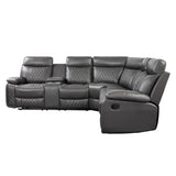 Side angle of Socorro Gray Faux Leather 3-Piece Reclining Sectional