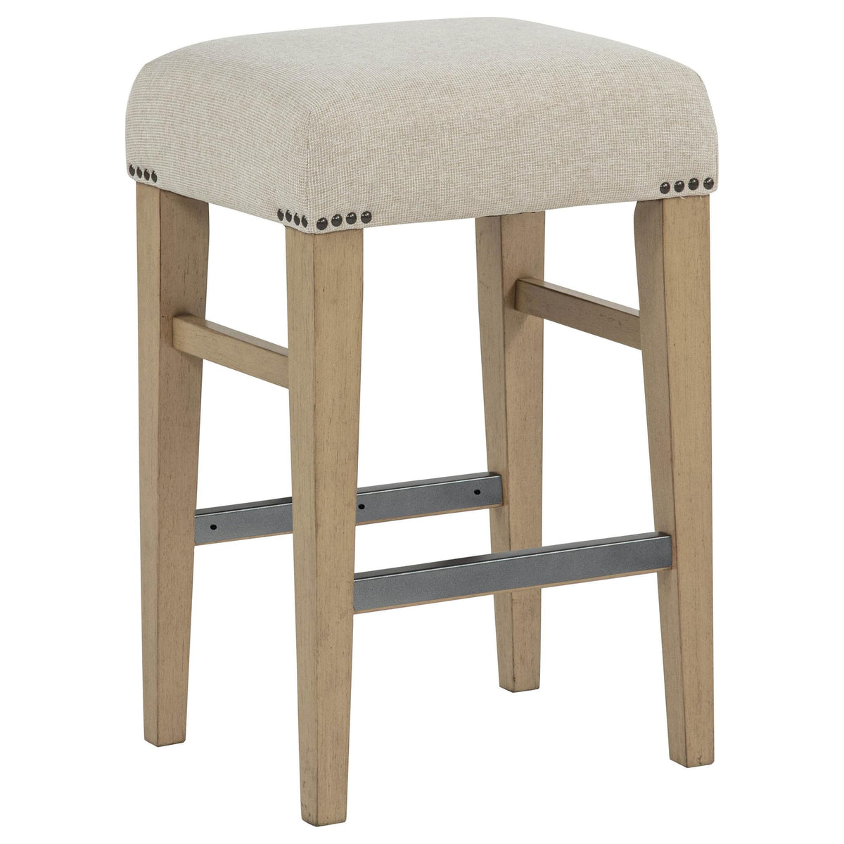 Naser Beige Upholstered Counter Stool Light Oak Set of 2 — product view