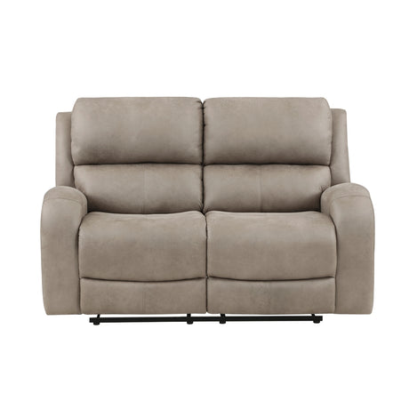 Pagosa Brown microfiber double reclining loveseat front angle
