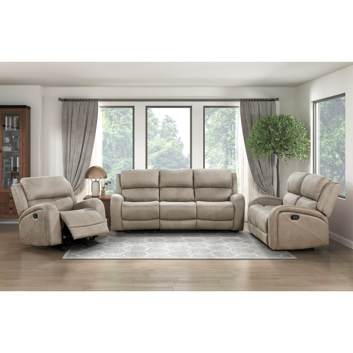 Handle and mechanism detail on recliner sofa