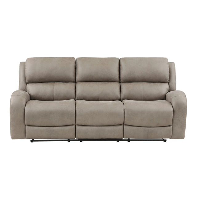 Pagosa brown microfiber reclining sofa front angle