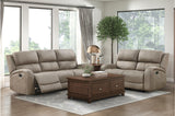 Pagosa double reclining sofa in brown microfiber seen from the front