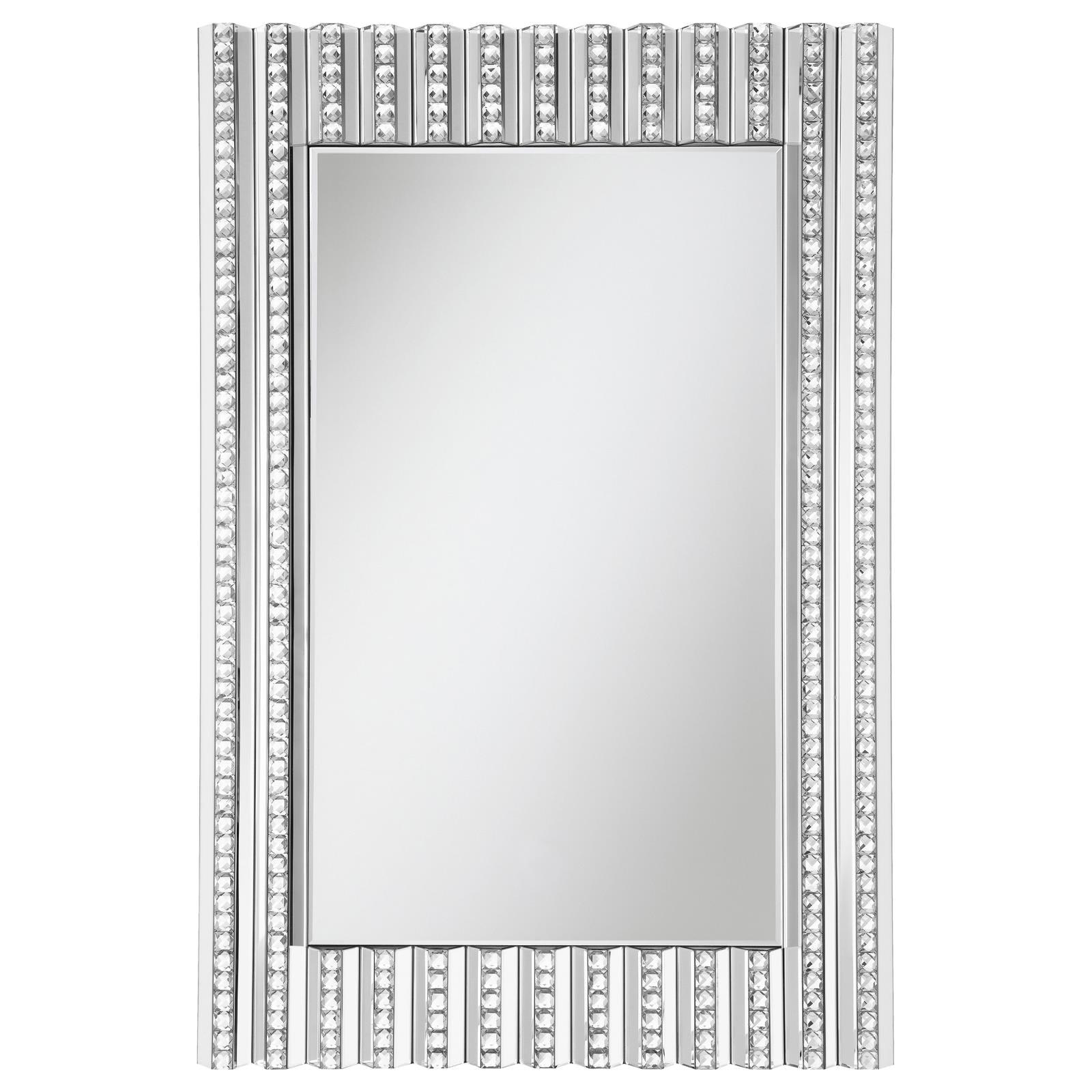 Close-up of Aideen mirror's faux crystal vertical stripes