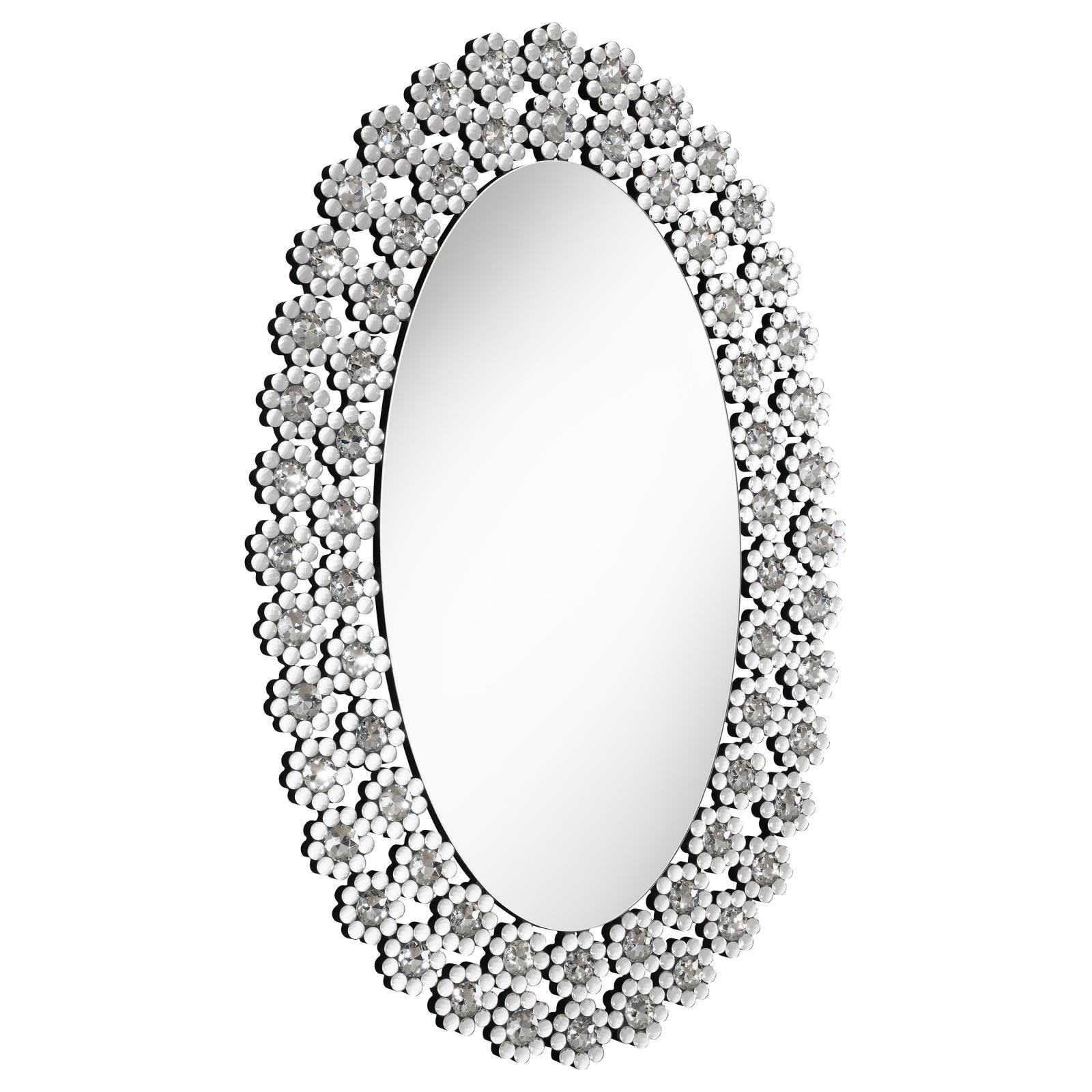 Colleen Oval Wall Mirror with crystal flowers angled view