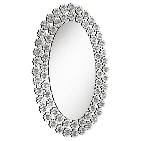 Colleen Oval Wall Mirror with crystal flowers angled view