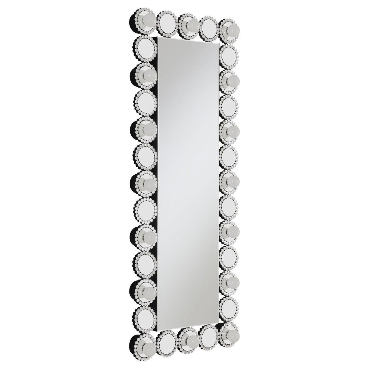 Front view of Aghes rectangular wall mirror with 16 LED bulbs