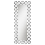 Close-up of Hollywood inspired round mirror tiles and crystal trim