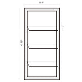 Oriel mirror displaying decorative items on shelves