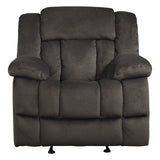 Laurelton Chocolate Solid Wood Plywood Textured Plush Microfiber Upholstery Glider Reclining Chair - Ella Furniture