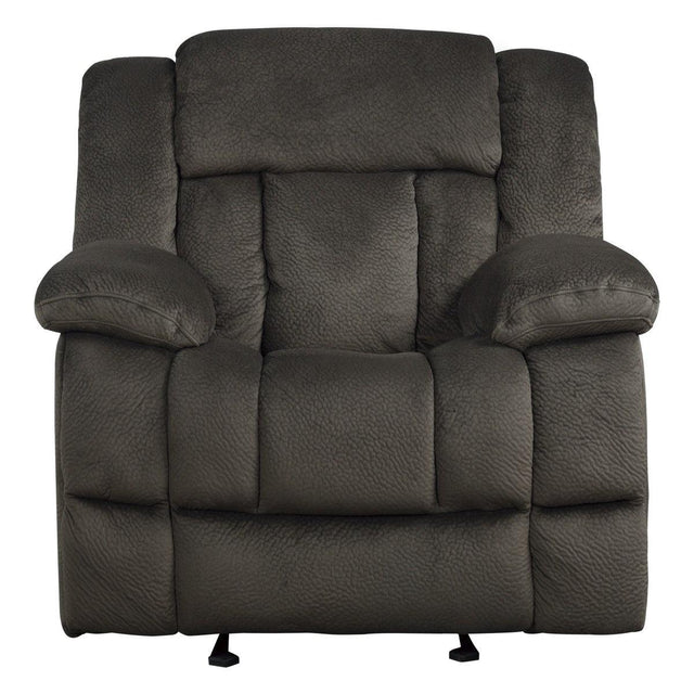 Laurelton Chocolate Solid Wood Plywood Textured Plush Microfiber Upholstery Glider Reclining Chair - Ella Furniture