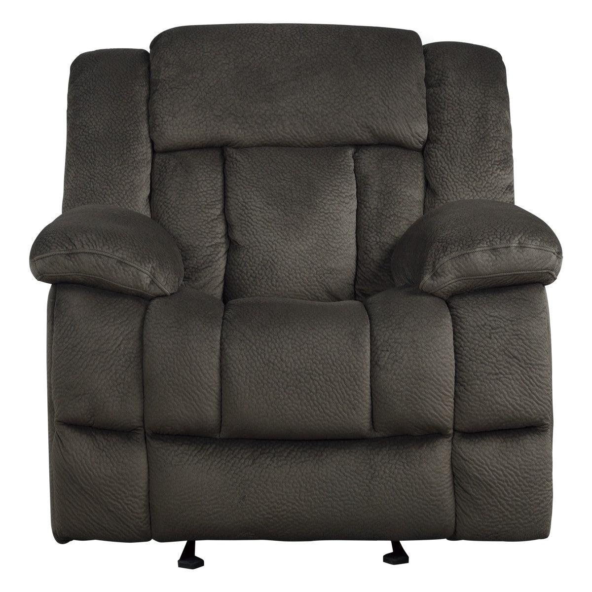 Laurelton Chocolate Solid Wood Plywood Textured Plush Microfiber Upholstery Glider Reclining Chair - Ella Furniture