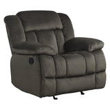 Laurelton Chocolate Solid Wood Plywood Textured Plush Microfiber Upholstery Glider Reclining Chair - Ella Furniture