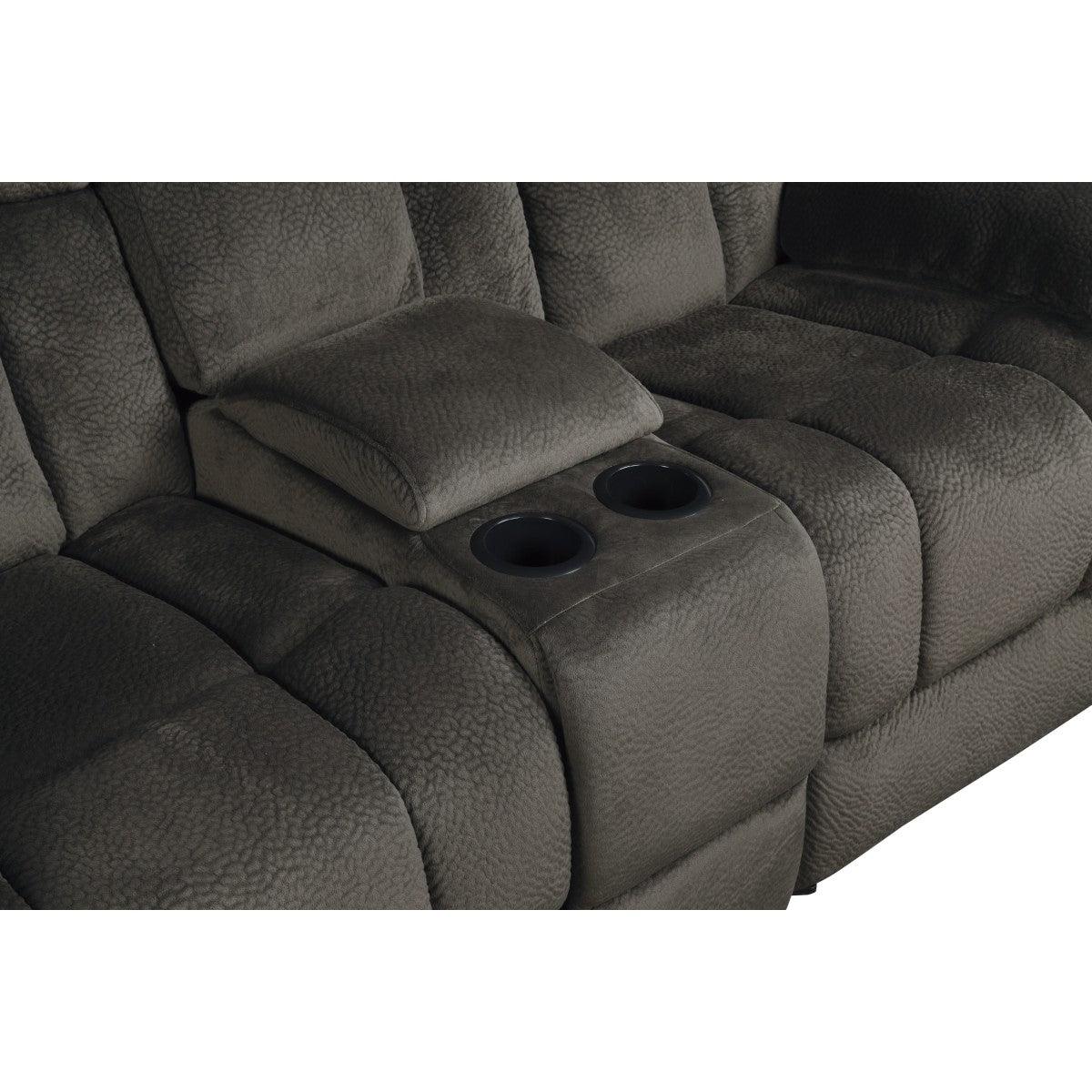 Laurelton Chocolate Textured Plush Microfiber Upholstery Double Glider Reclining Love Seat - Ella Furniture
