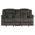 Laurelton Chocolate Textured Plush Microfiber Upholstery Double Glider Reclining Love Seat - Ella Furniture